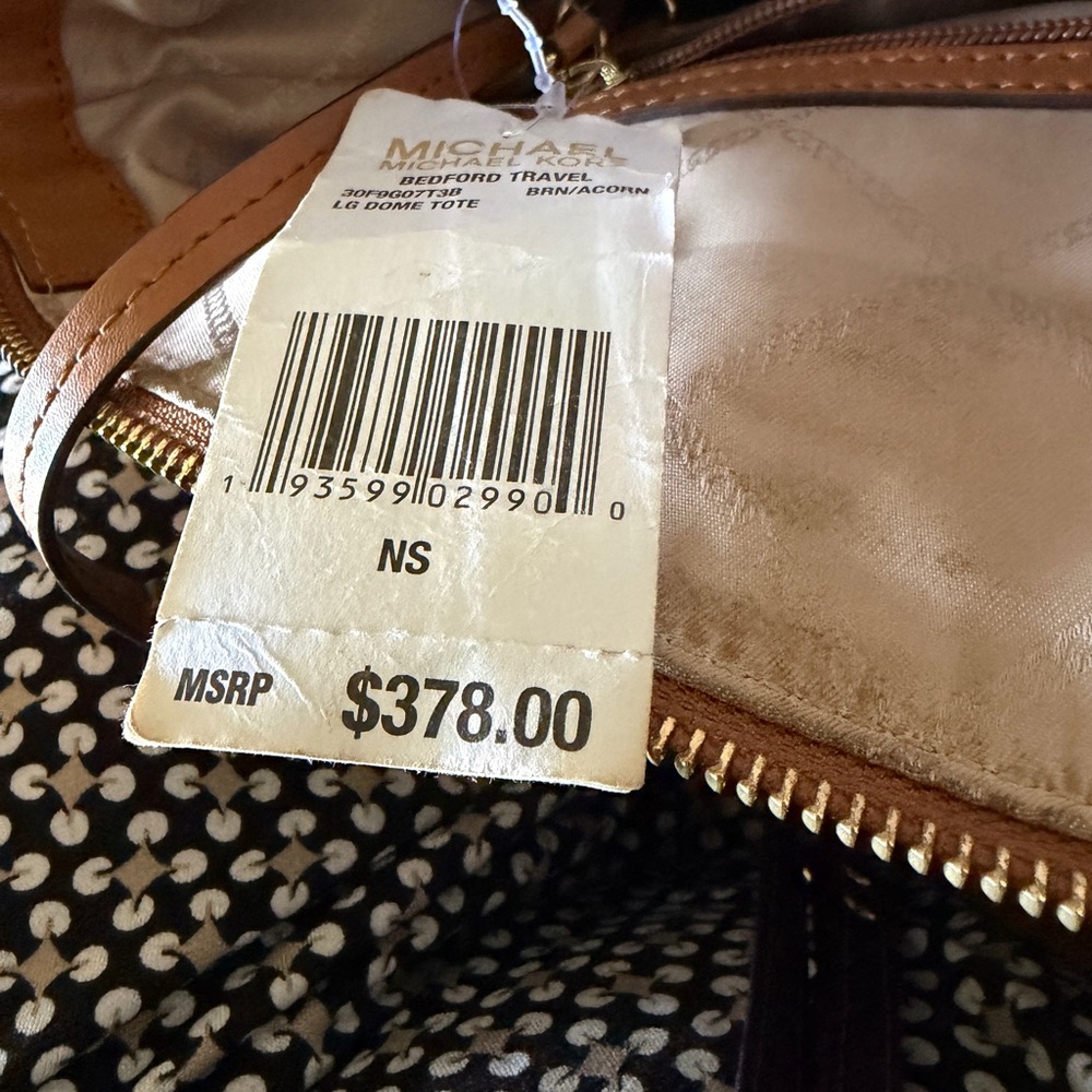 Michael Kors Brown Acorn Leather Tote with Gold Hardware